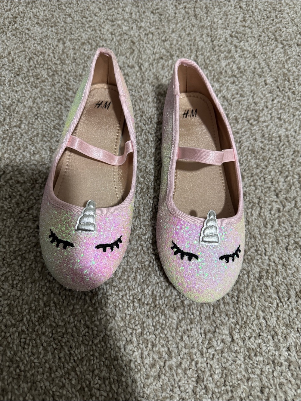 H&M Pink Glitter Unicorn Mary Jane Flats